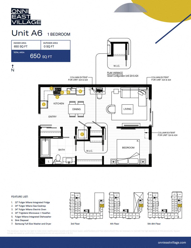 Floor plan for 1 bed, 1 bath, 650 sqft